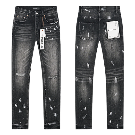 Black Washed Slim Denim Jeans with Paint Splatter and Multi-Rip Distressing